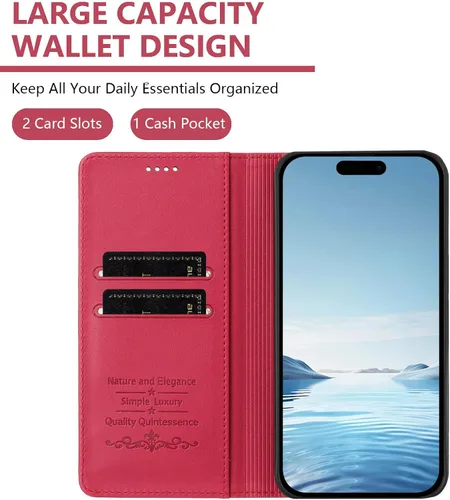 Vista 5 de Butterfly Embossed Leather Wallet Flip Case for Motorola Moto E22i 4G, Magnetic Closure, RFID Blocking Cover, Card Holder Red.