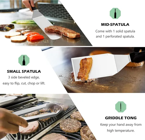 Vista 5 de HaSteeL Kit de 18 accesorios para plancha, herramientas Teppanyaki para cocinar a la parrilla de campamento, cúpula de fusión de acero inoxidable