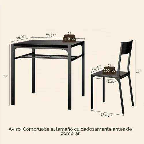 Vista 3 de Gizoon Juego de mesa de comedor para 2, mesa de cocina de 3 piezas con 2 sillas para espacios pequeños, apartamento, cocina, comedor, ahorro
