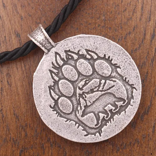 Vista 4 de Caiyao Collar vikingo de oso polar con diseño de animales y estampado de patas, disco redondo grande, huella de garra de oso, mariposa, polilla