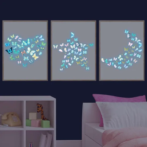 Vista 6 de Calcomanías de pared que brillan en la oscuridad - Adhesivos de mariposas luminosas, calcomanías autoadhesivas removibles coloridas para dormitorio