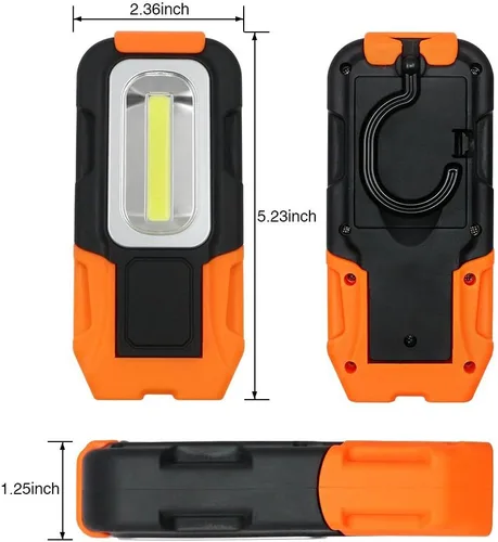 Vista 7 de Luz de trabajo LED transportable, 200 lúmenes, multiuso, linterna, base magnética y gancho para colgar, a batería, 5000 K luz de día, ángulo