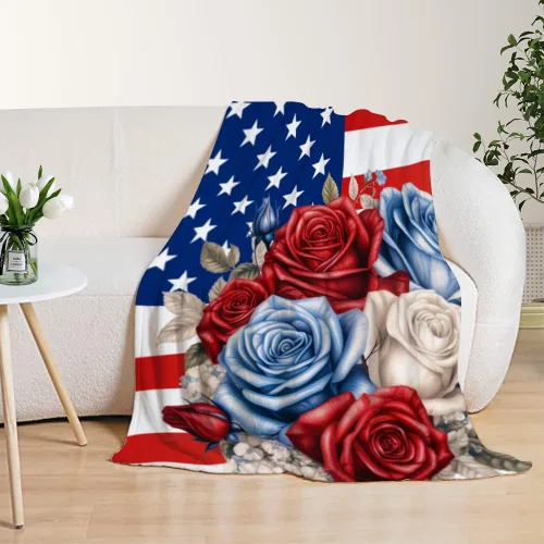 Vista 31 de YeeJu Manta de bandera estadounidense para bebé, patriótica para el 4 de julio, Día de los Caídos, 4 de julio, manta de forro polar para niños