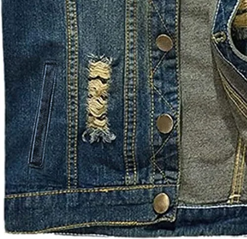 Vista 8 de NASKY Chaleco y chaqueta de mezclilla rasgados retro para hombre
