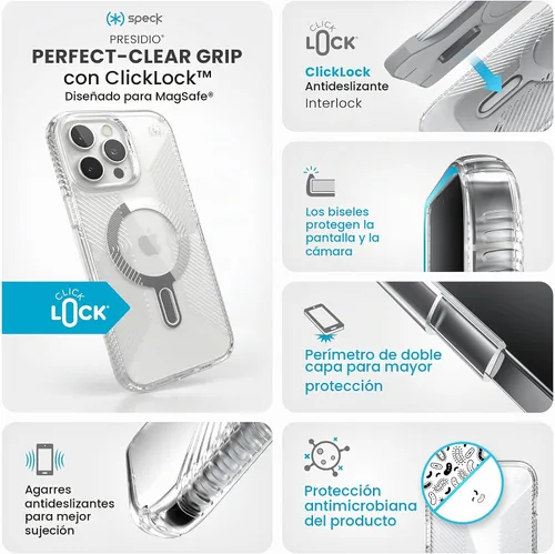 Vista 2 de Speck Funda transparente para iPhone 16 Pro Max MagSafe + ClickLock - Funda delgada para iPhone 16 Pro Max - Funda para iPhone 16 Pro Max - Presidio