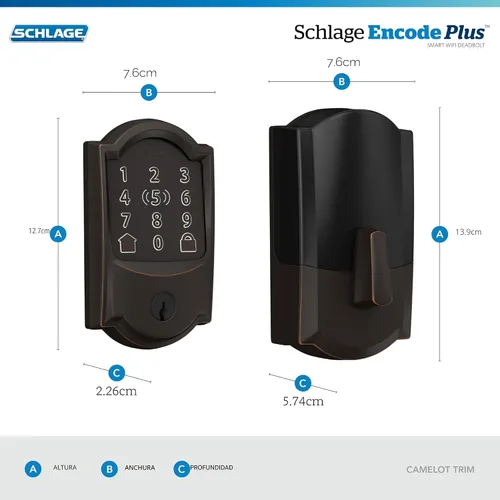 Vista 3 de Schlage Encode Plus Smart WiFi - Cerradura de cerrojo para desbloquear, bronce envejecido