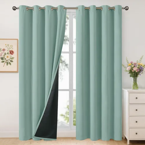 Vista 175 de YoungsTex - Cortinas 100% opacas para dormitorio, con aislamiento térmico y ojales, cortinas oscuras negras con capa pesada para ventana de sala