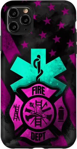 Vista 13 de EMT EMS Firefighter Pink Turquoise Fire Rescue American Flag Case for iPhone 16