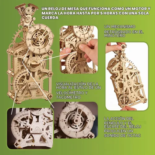 Vista 5 de UGEARS - Reloj de motor 3D rompecabezas de madera para adultos - Kits