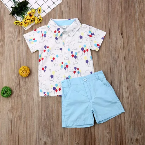 Vista 69 de Conjunto de camisa de manga corta con botones y pantalones cortos casuales con diseño de flamingo, para bebés y niños de 1 a 6 años, atuendos