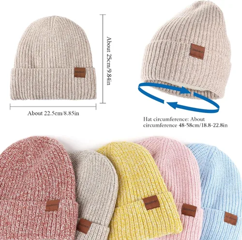 Vista 7 de Gorro de invierno para mujer doble capa con forro grueso, suave, cómodo, resistente al viento, cálido, gorro de invierno para regalo