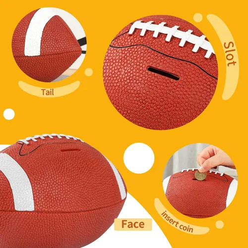 Vista 4 de H&W Alcancía de fútbol para niños, inastillable, con temática de deportes de rugby, tamaño grande, regalo de Super Bowl para niños