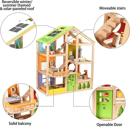 Vista 8 de Casa de muñecas de madera "All seasons" amoblada con accesorios para niños de Hape