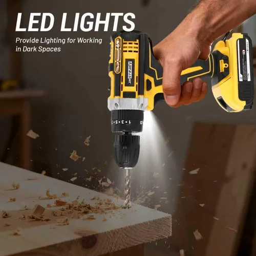 Vista 4 de Taladro Atornillador Inalámbrico de 48V - Torque 25+3, Motor sin Escobillas, Taladro Eléctrico de 1500RPM con 2 Baterías, Luz LED, Juego Completo