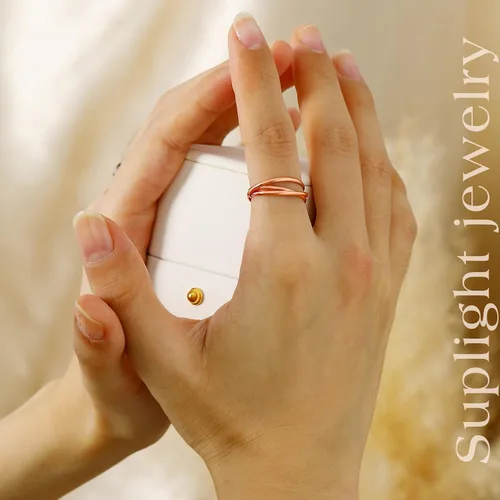 Vista 2 de Suplight Anillos entrelazados de plata de ley para mujer, anillo simple para ansiedad, anillos de polvo de estrellas lisos, anillo apilable