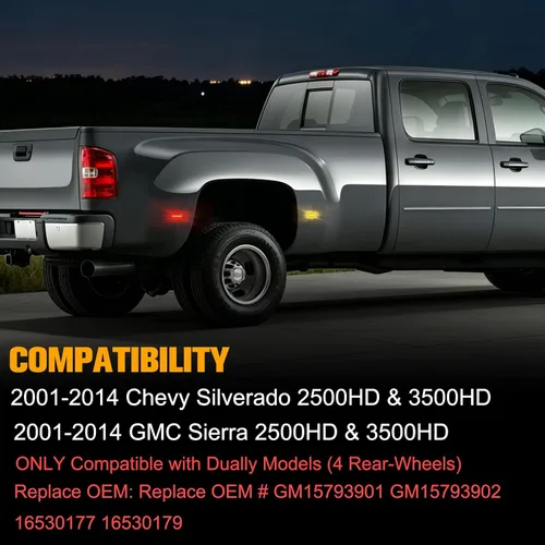 Vista 4 de Gempro Luces LED de doble guardabarros laterales para Chevy Silverado GMC Sierra 2500 3500 2001-2014 Lámparas de marcador de cama de rueda trasera