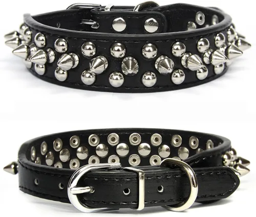 Vista 7 de Collar de perro y gato negro con púas pequeñas para perros pequeños y medianos machos – Collar ajustable con tachuelas – Collar de cuero punk