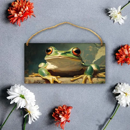 Vista 3 de Retro Frog Oil Art Wood Sign 12x6 Inch - Unique decorr for Gift Shop, Nature Center, Art Fair, Great for Gift Givers & Conservation Supporters