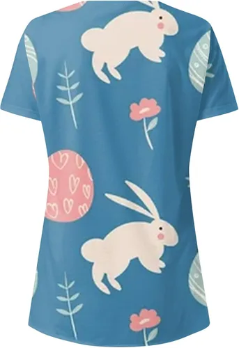 Vista 3 de Camiseta de manga corta con cuello redondo para mujer, transpirable, con estampado de Pascua, 2023