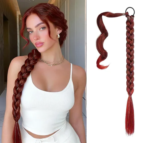 Vista 58 de SOFEIYAN Extensión de cola de caballo trenzada larga con banda elástica y mechón liso envolvente, extensiones de cabello naturales suaves