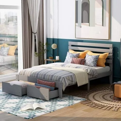Vista 10 de anwickjeff Base de cama de tamaño individual con cajones de almacenamiento, marco de cama individual de plataforma de madera individual, cama