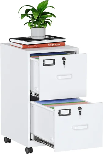 Vista 11 de MIIIKO - Archivador de metal con 3 cajones con ruedas, archivador móvil para debajo del escritorio de oficina en el hogar, archivadores totalmente
