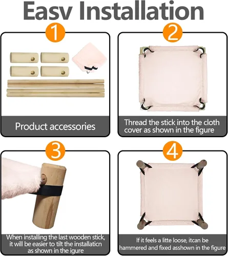 Vista 5 de Pozico Cama hamaca para gatos – Cama elevada de madera para gatos/perros con tela esponjosa de invierno – Mueble elevado para mascotas para perros