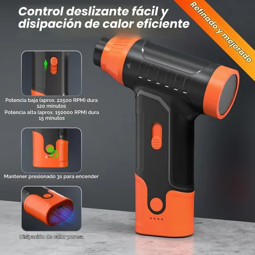 Vista 5 de Plumero de aire eléctrico para PC, plumero de aire comprimido (naranja)