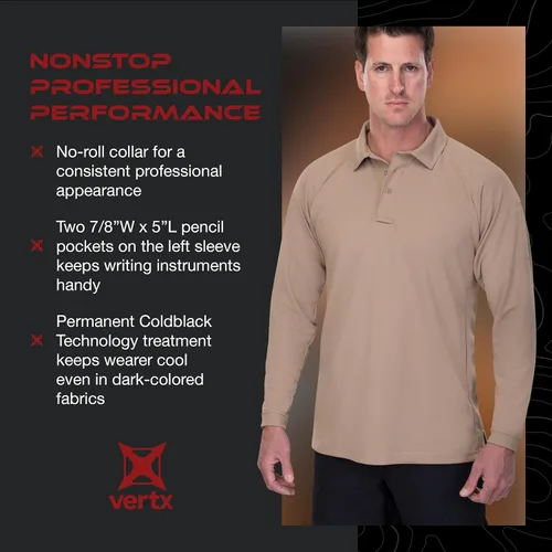 Vista 4 de Vertx VTX4020P-GY-COLDBLACK - Polo de manga larga para hombre