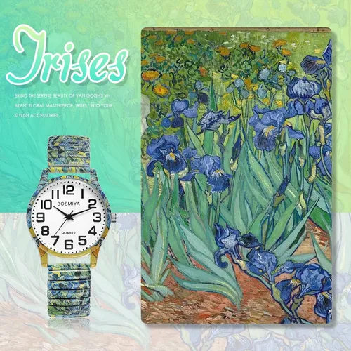 Vista 8 de Lancardo Reloj de banda elástica bohemia: cuarzo grande y fácil de leer con esfera de números árabes correa de pintura de iris para hombres
