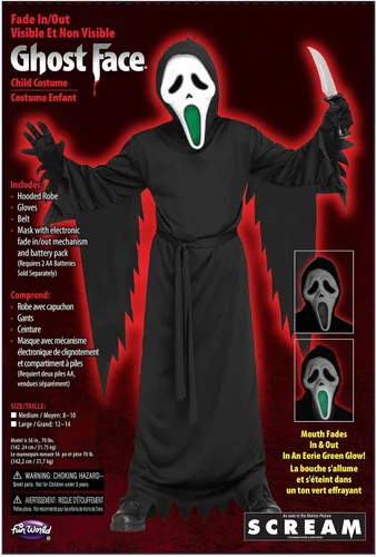 Vista 5 de Disfraz de cara de fantasma con luz para niños, Negro