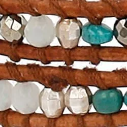 Vista 2 de Chan Luu - Pulsera de piel de plata de ley con mezcla de piedra turquesa