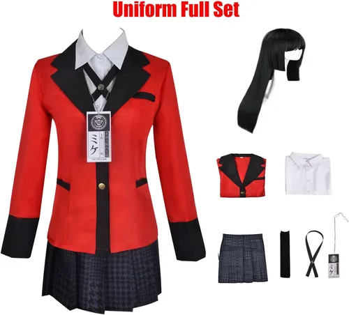 Vista 5 de YY HAPPY Disfraz de Yumeko Jabami para mujer disfraz de Yomoduki Runa para cosplay uniforme escolar con pelucas con accesorios