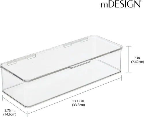 Vista 3 de mDesign Contenedores de Cajas Organizadoras Largas de Plástico para Sala de Juegos/Gaming de Almacenamiento con Tapa con Bisagras para Estantes