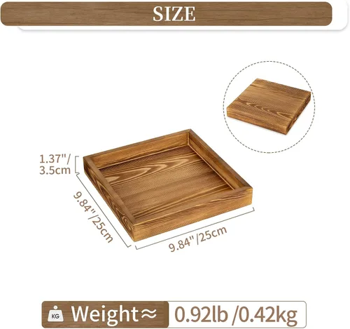 Vista 4 de Hanobe Bandeja otomana cuadrada de madera: pequeña bandeja cuadrada de madera soplada para casa de campo, plato de servir para mesa de café