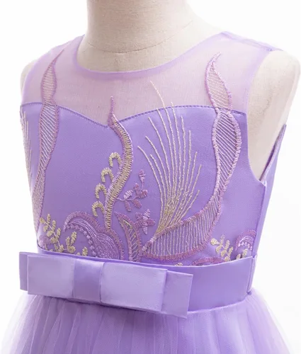 Vista 15 de Vestido formal para niña de flores, vestido formal para fiesta de cumpleaños, boda, bordado floral, vestidos de satén de tul para niños de 2 a 12