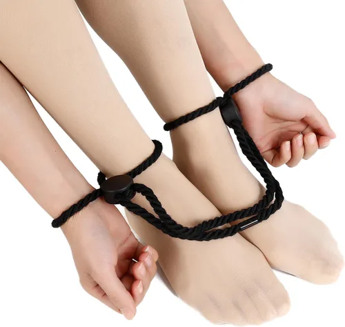 Vista 4 de Tobilleras de cuerda para mujer, restricción de cadena corporal, arnés de pierna de mano, esposas rojas, cinturón, rave, ajustable, accesorios
