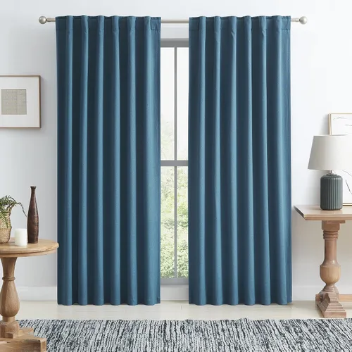 Vista 45 de KEQIAOSUOCAI - Cortinas opacas naturales de 108 pulgadas de largo, cortinas modernas con pestaña trasera, paneles plisados para sistema de cortina