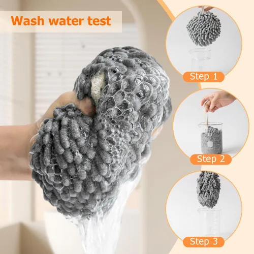 Vista 5 de Toalla de mano con bola mullida, absorbente para colgar en la cocina y el baño, toalla de mano de felpa de felpilla, de secado rápido, toallas