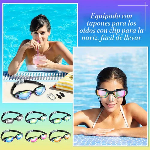 Vista 6 de Flutesan Paquete de 6 gafas de natación para adultos y niños, anti niebla, con tapones para los oídos, clip para la nariz, sin fugas, protección