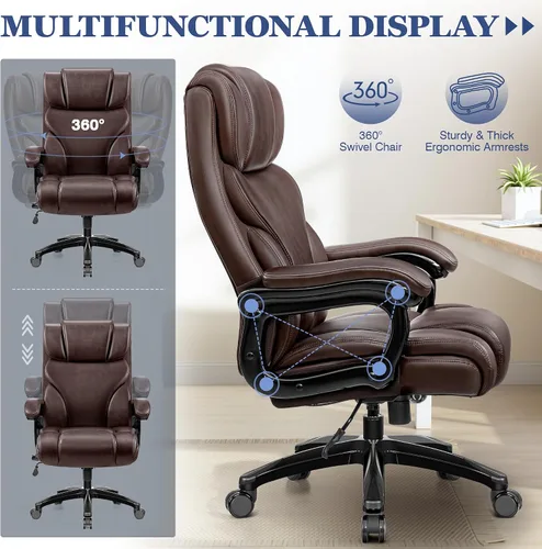 Vista 8 de Office Chair, Ergonomic Big and Tall 500lbs Computer Desk Chairs, Heavy Duty Executive Breathable Leather Chair with Adjustable High Back, Lumbar