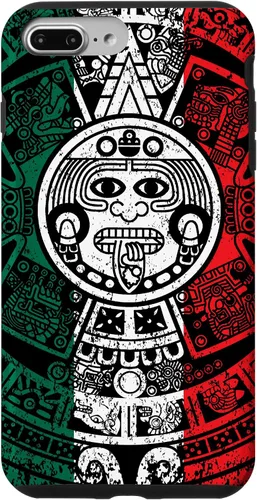 Vista 12 de Funda para iPhone 17 con calendario maya azteca con diseño de piedra solar envejecida de la bandera de México