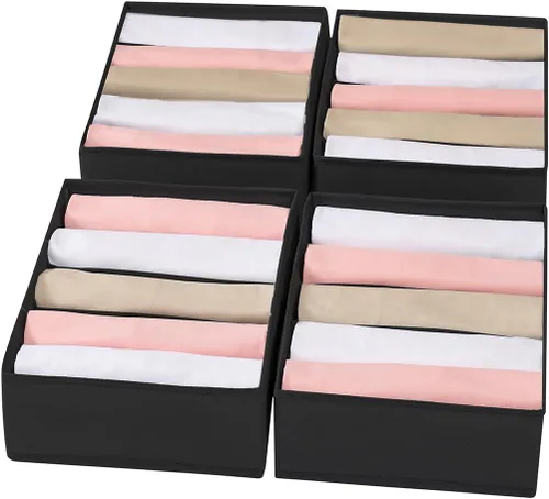 Vista 13 de Paquete de 4 Organizadores de Cajones para Camisetas para Ropa, Caja de Almacenamiento de Armario de 8 Compartimentos con Rejillas, Organizador