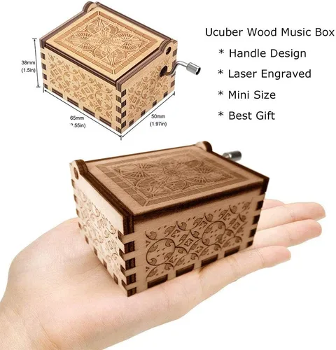Vista 4 de Ucuber Caja de música con melodía «You are My Sunshine», regalo para mamá de parte de la hija, cajas vintage de tamaño miniatura grabadas con láser
