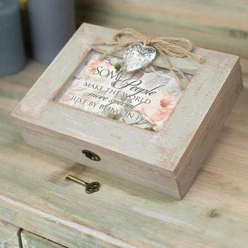 Vista 6 de Cottage Garden Make World Special Natural Taupe Wood Locket - Caja de música que reproduce un mundo maravilloso