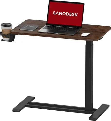 Vista 14 de SANODESK Escritorio móvil de pie con ruedas ocultas, escritorio neumático para laptop, carrito de computadora con ruedas móviles, altura ajustable