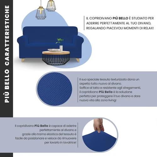 Vista 3 de Più Bello - Fundas bielásticas para sofá, color azul eléctrico
