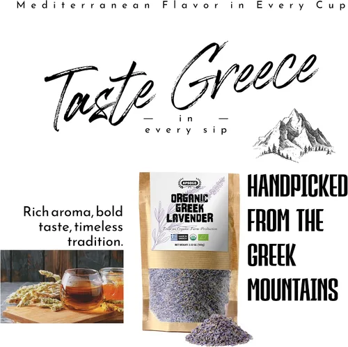 Vista 4 de Apsogo Lavanda griega orgánica - Lavanda culinaria seca para té, 1.76 onzas Lavandula angustifolia de origen único, cosechada a mano