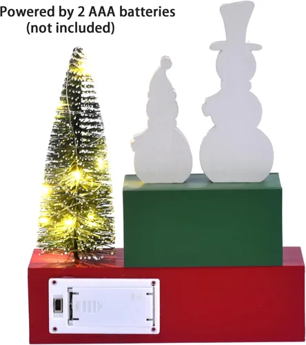 Vista 9 de Decoración de Navidad Feliz para interiores, letrero de mesa de muñeco de nieve de madera de Navidad, decoración de árbol de Navidad iluminada