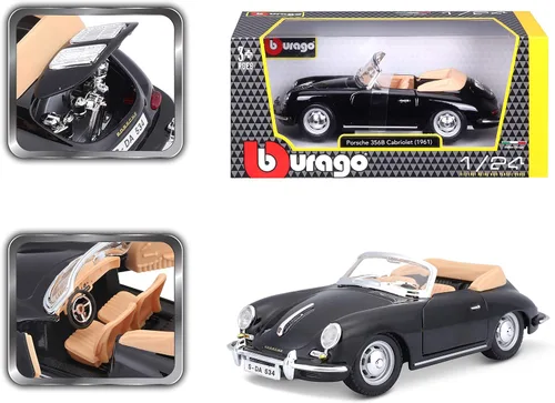 Vista 10 de Bburago 2011 Bijoux Escala 1:24 Negro Porsche 356B Cabriolet (1961)